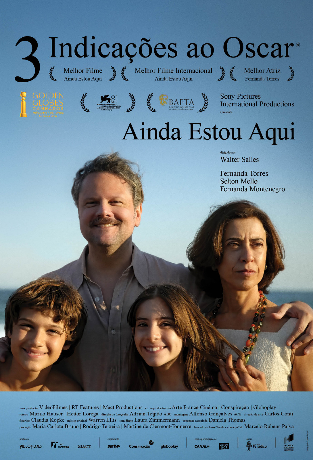 Cartaz do filme "Ainda estou aqui", de Walter Salles. Melhor filme no Festival Goya e melhor atriz no Globo de Ouro, obra que destaca os últimos dias do engenheiro Rubens Paiva disputa o Oscar em três categorias no poximo domingo