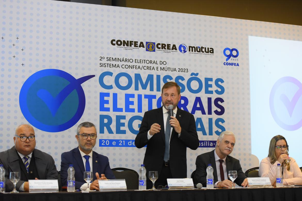Presidente Joel Krüger durante o encerramento do seminário Eleitoral Federal, que reuniu coordenadores e representantes das comissões eleitorais regionais, em Brasília